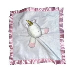 Cloud Island Unicorn Small Security Blanket with Pink Satin Trim